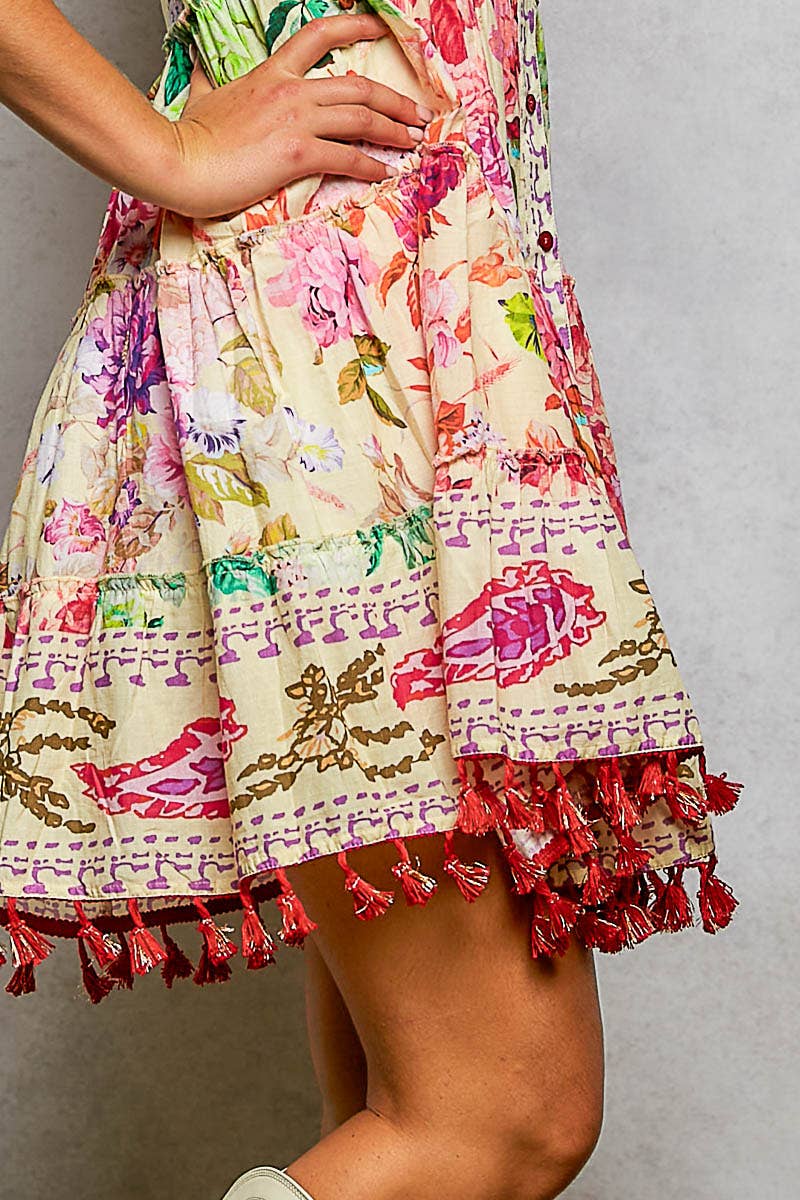 Floral Tassel Beaded Sleeveless Dress