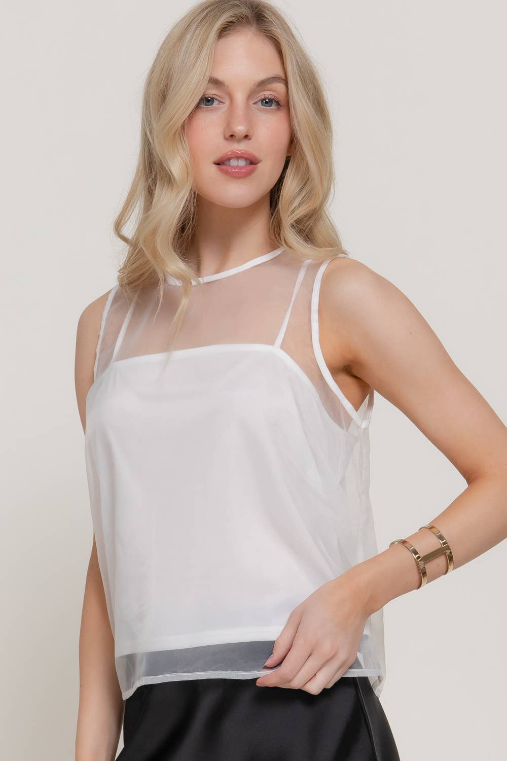 Midnight Organza Blouse with Inner Camisole