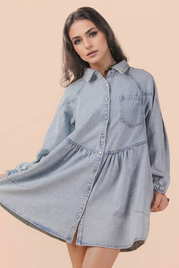 Denim Heart Button Dress
