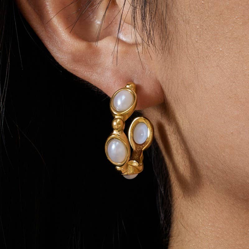 Pearl Dot Hoop Earrings