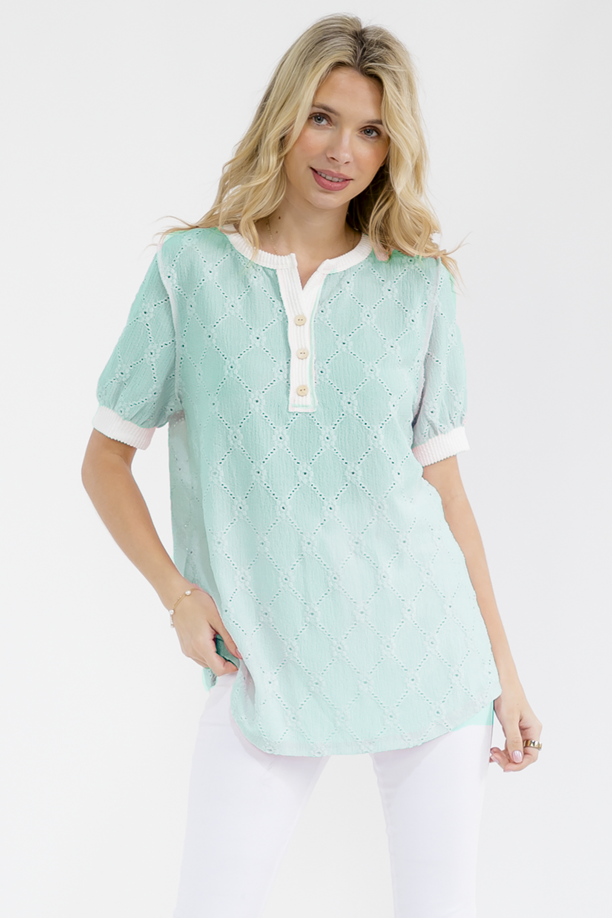 Eyelet Button Up Top