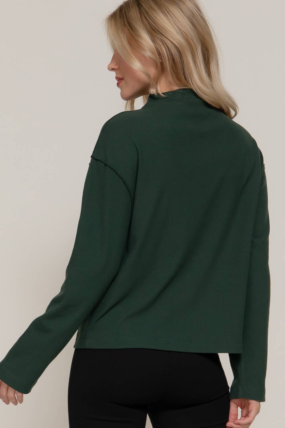 Long Sleeve Overlocked Seams Brushed Rib Top