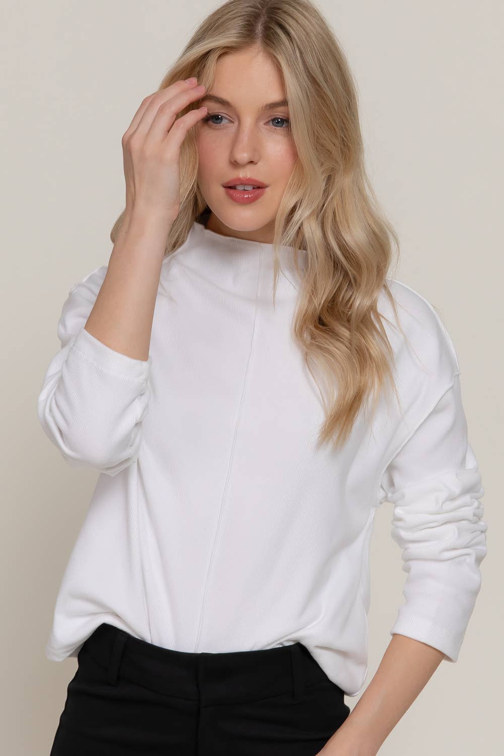 Long Sleeve Overlocked Seams Brushed Rib Top