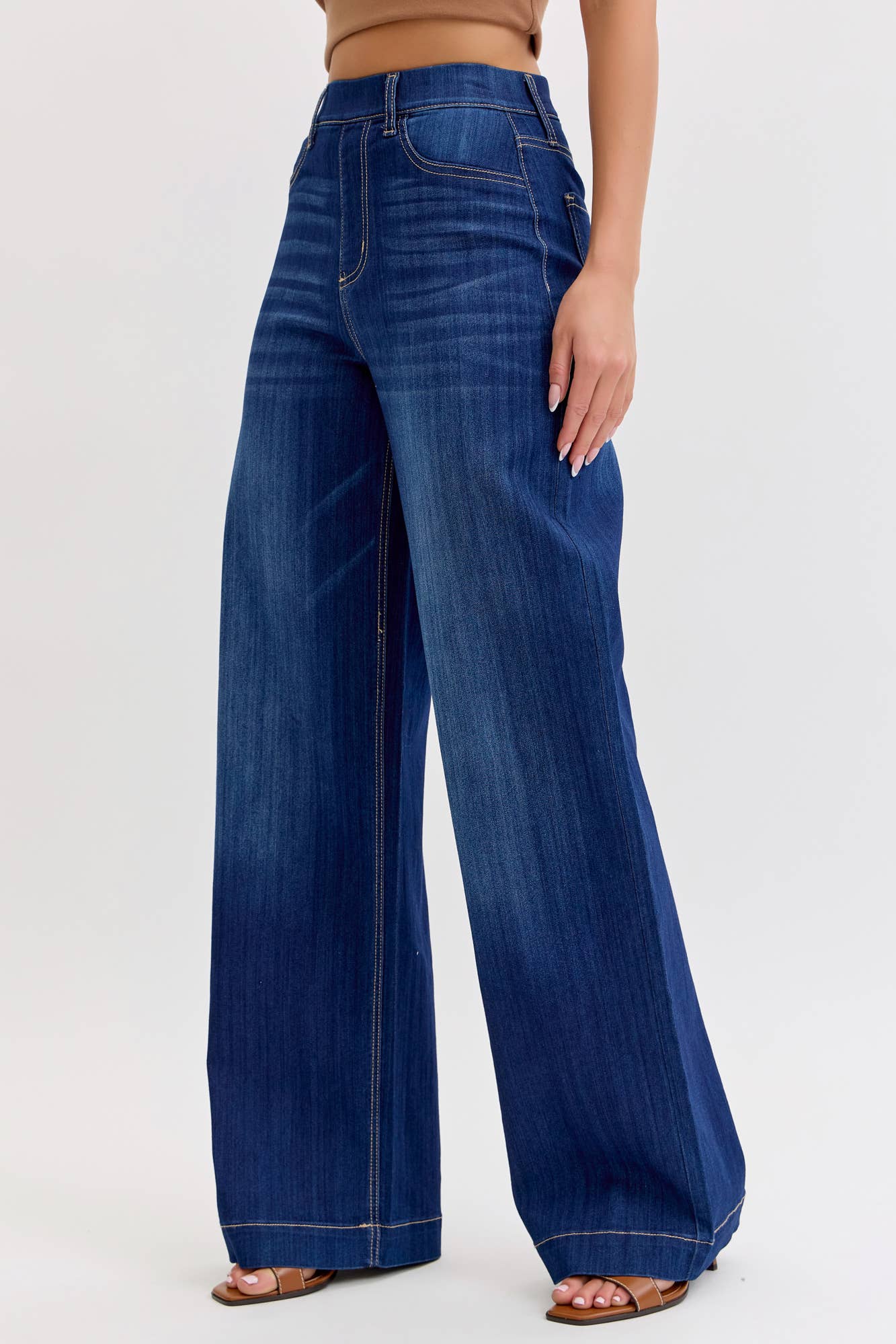 Cello Comfort Dark High Rise Pull-On Wide Leg Denim