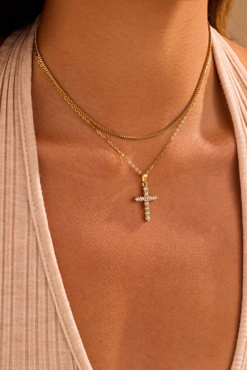 Waterproof Layered Cross Necklace