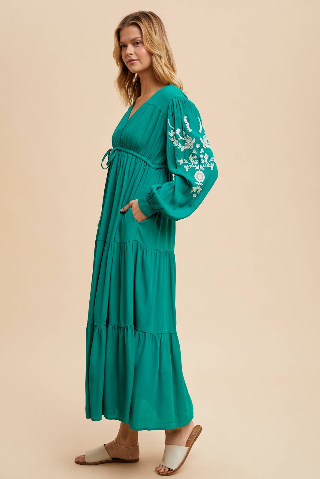 Embroidered Sleeve Maxi Dress
