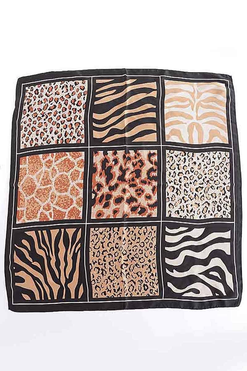 Mixed Animal Print Patchwork Silky Square Scarf