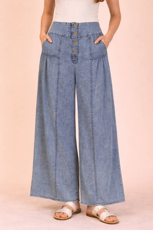 Mineral Washed Chambray Wide Pants