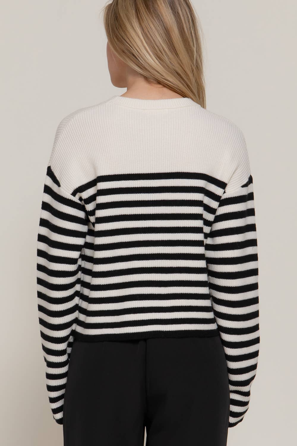 Pearl Bow Striped Sweater