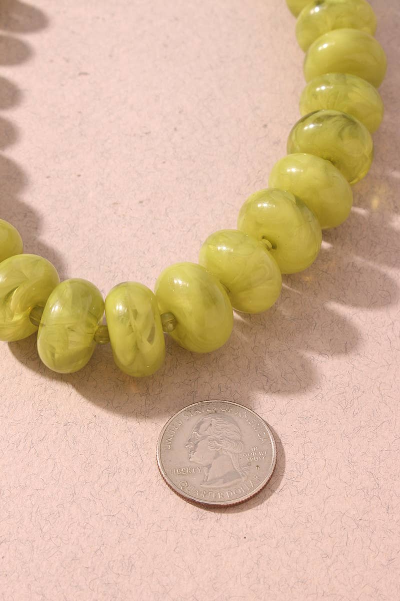 Chunky Marbled Resin Disc Beaded Necklace