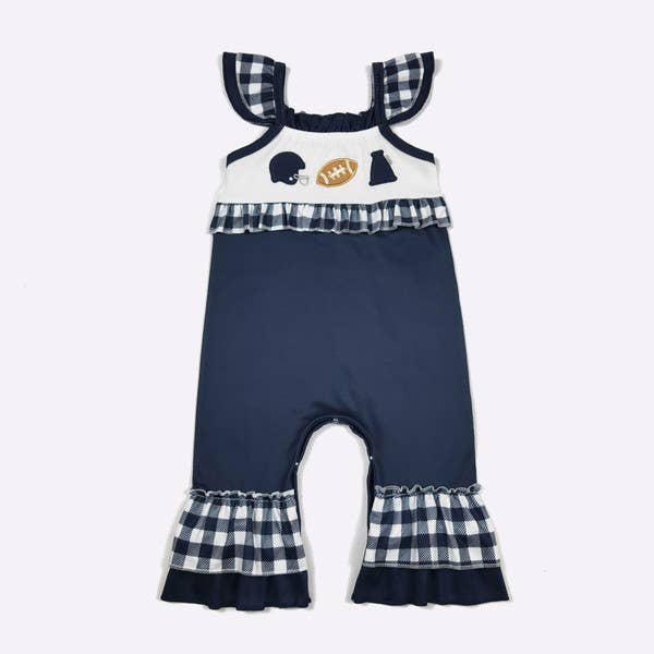 Team Spirit Baby Romper-Football Navy Embroidery