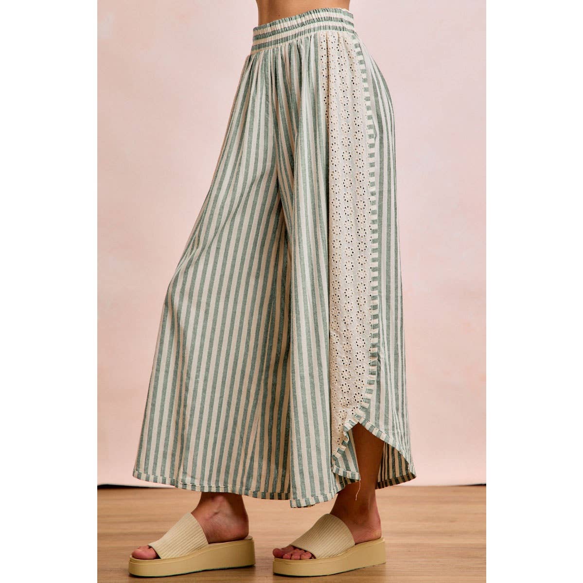 Floral Eyelet Wide Leg Pants