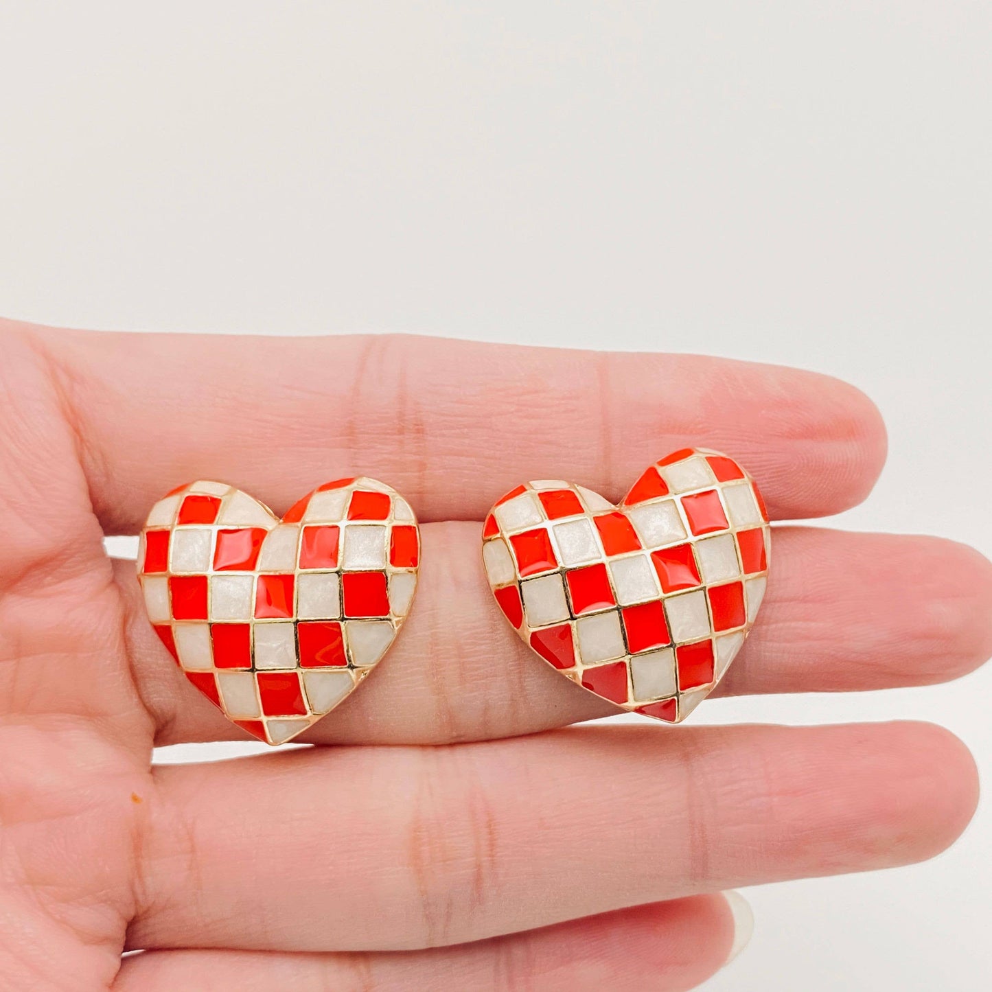 Checkerboard Heart Stud Earrings