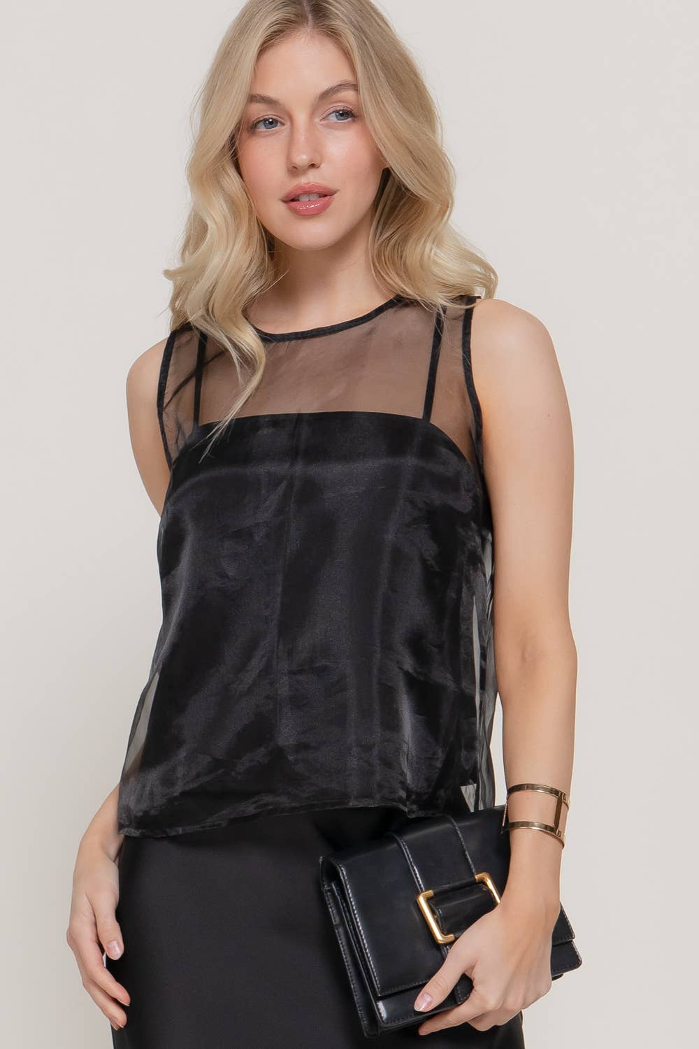 Midnight Organza Blouse with Inner Camisole
