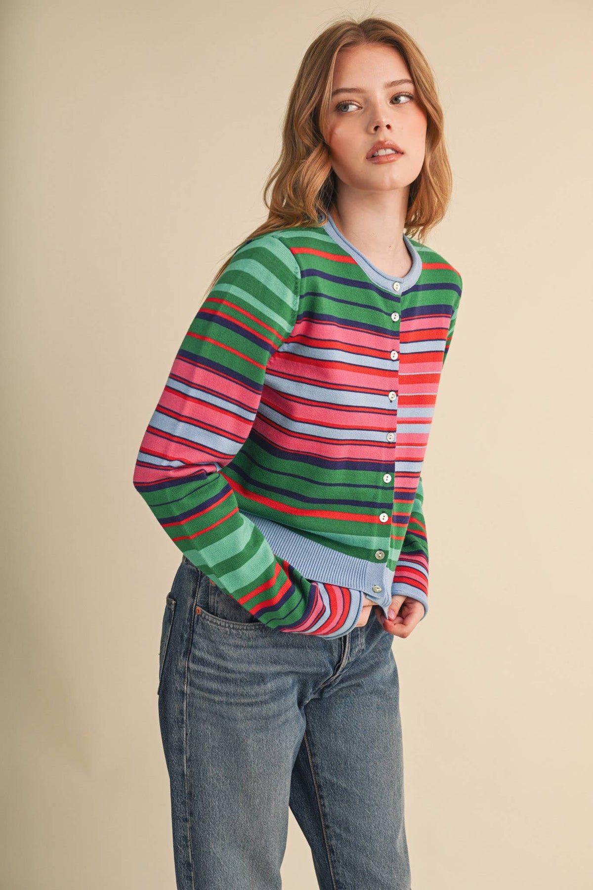 Multi Color Striped Sweater Cardigan