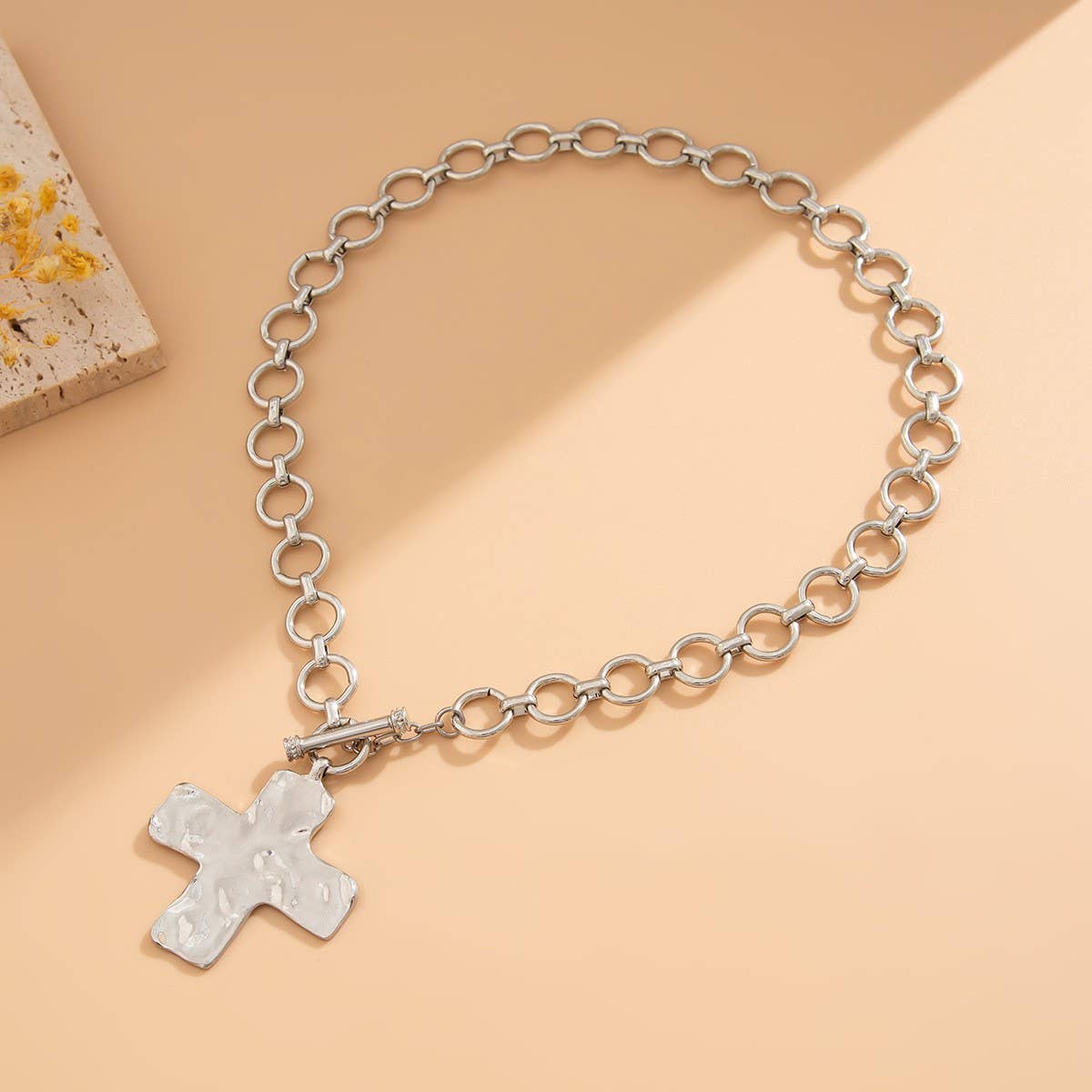 Notable Hammered Cross Necklace