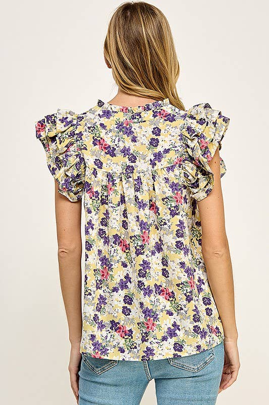 Floral Ruffle Sleeves Top