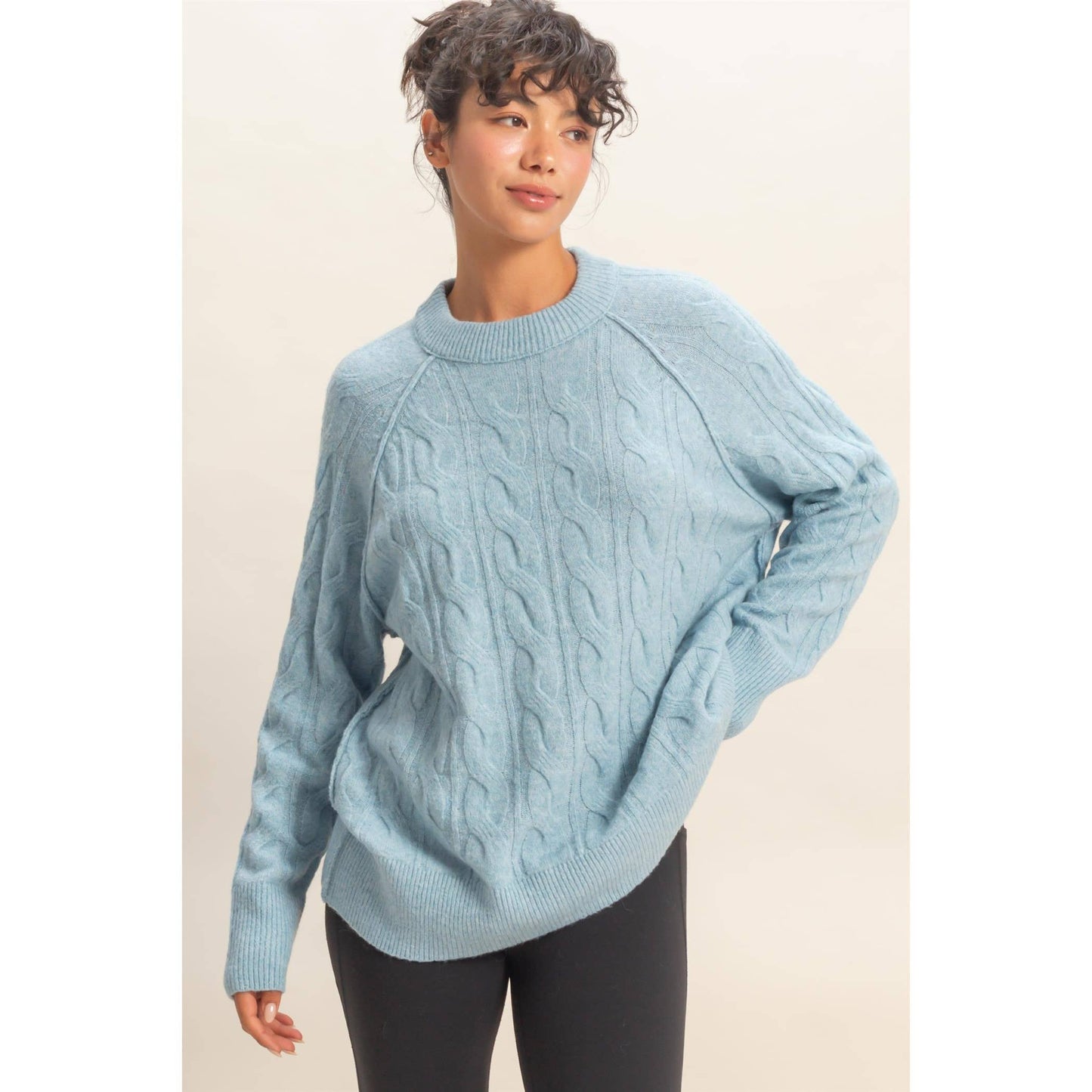 Crew Neck Cable Knit Sweater Pullover