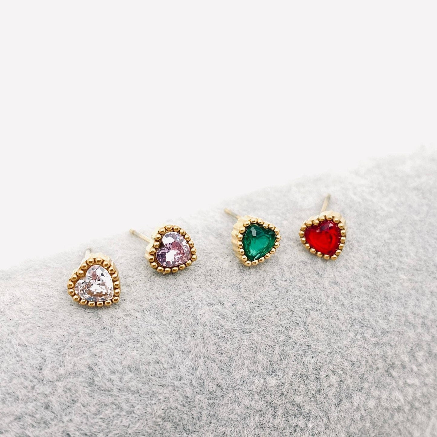 Cubic Zirconia Heart Gold Plated Ear Studs