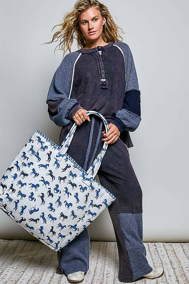 Quilted Textured Woven Printed Jumbo Tote Bag