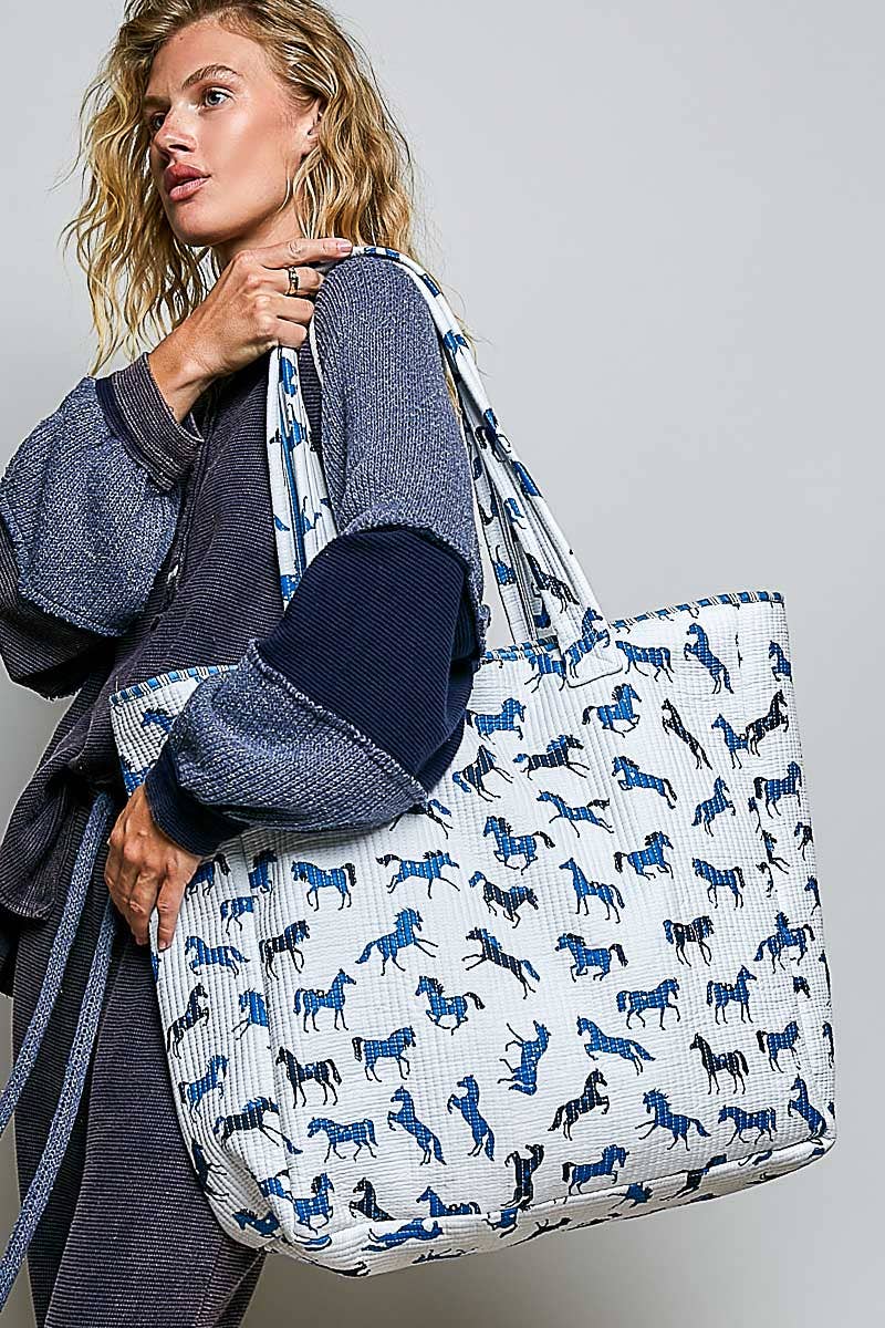 Quilted Textured Woven Printed Jumbo Tote Bag