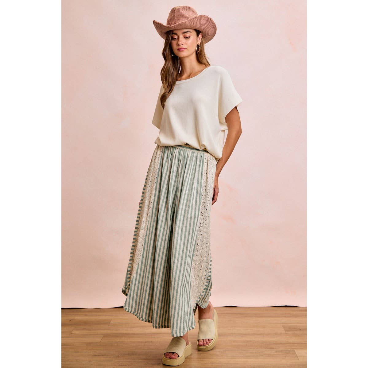 Floral Eyelet Wide Leg Pants