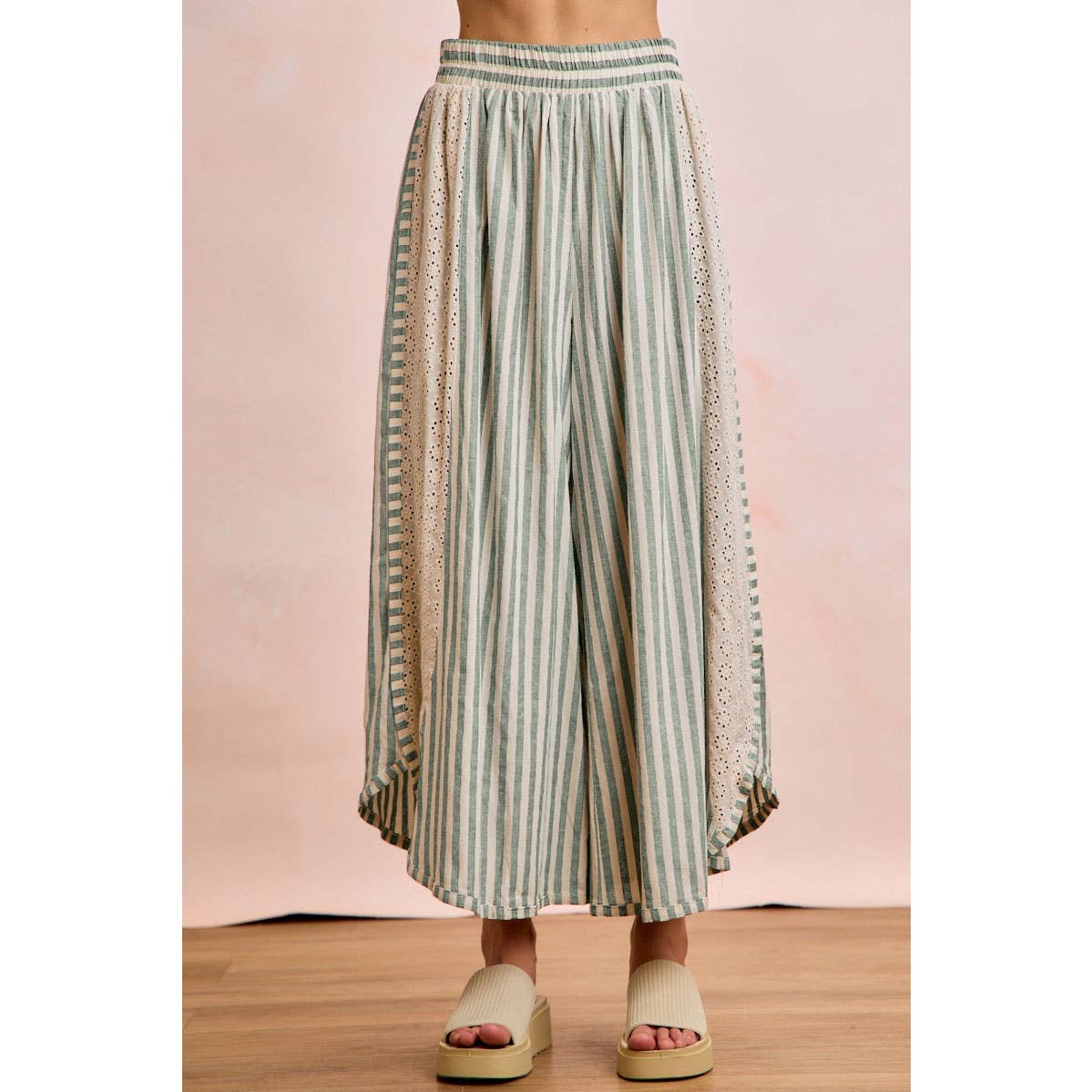 Floral Eyelet Wide Leg Pants