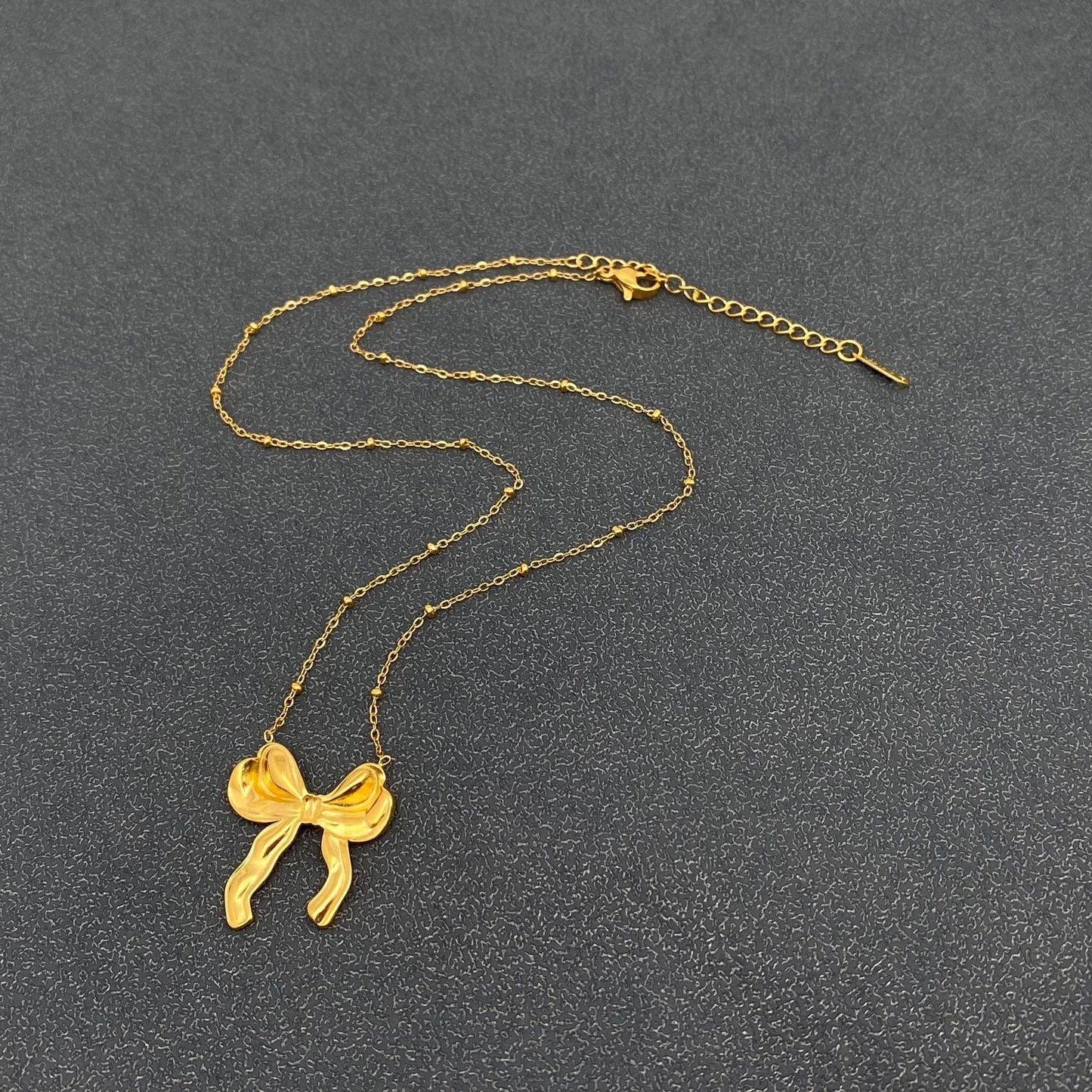 18K Gold Plated Stainless Steel Bow Charm Necklace