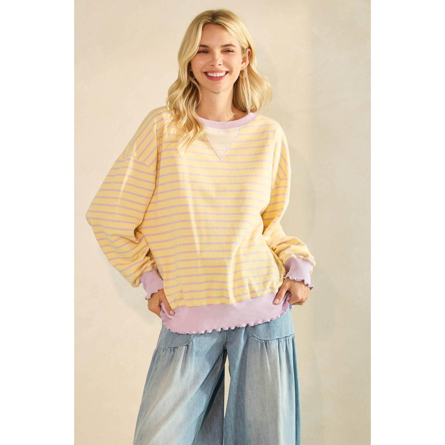 Striped Knit Long Sleeve Top