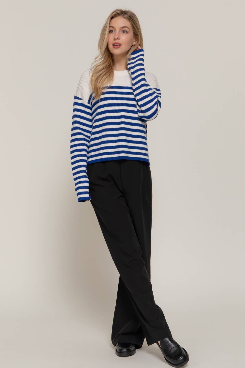 Pearl Bow Striped Sweater