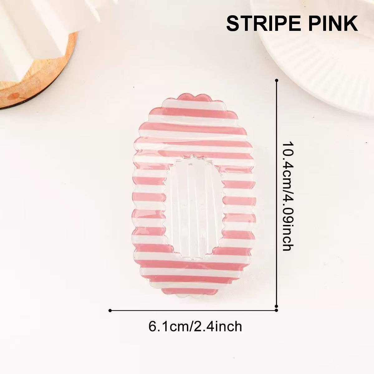 Scalloped Edge Floral and Stripe Flat Hair Claw Clip