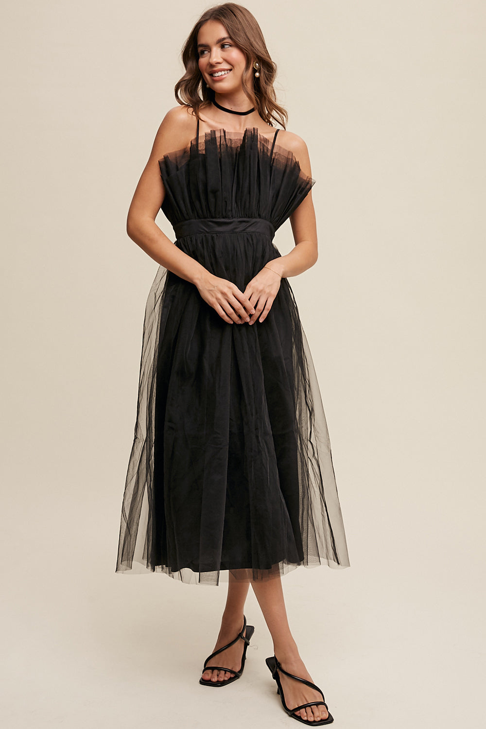 Frill Tulle Maxi Dress