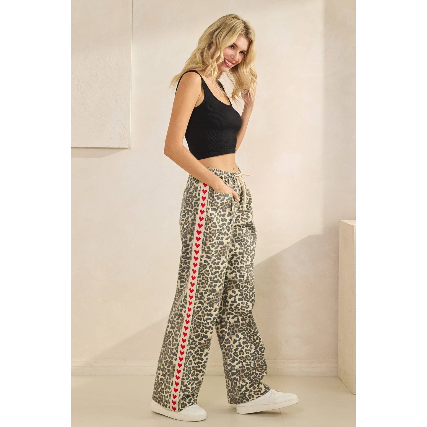 Leopard Printed Striped Wide Legged Pants