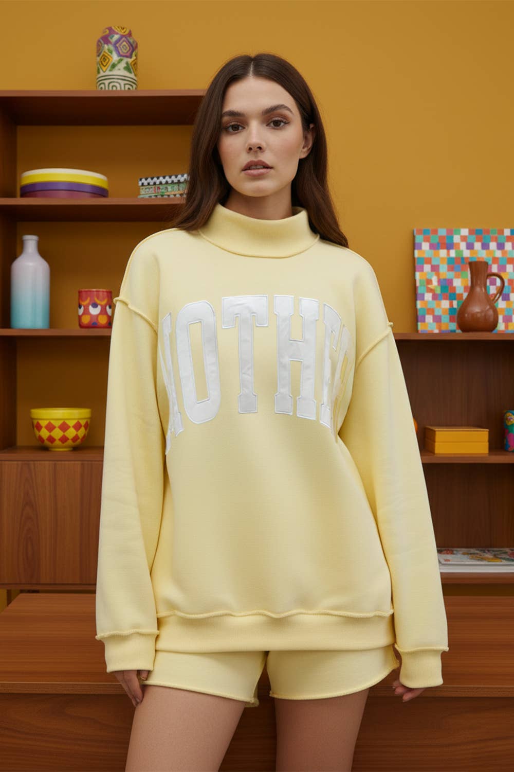 'Mother' Embroidered Mock Neck Sweatshirt