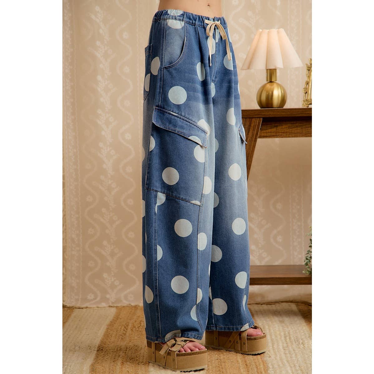 Polka Dot Cargo Barrel Jeans