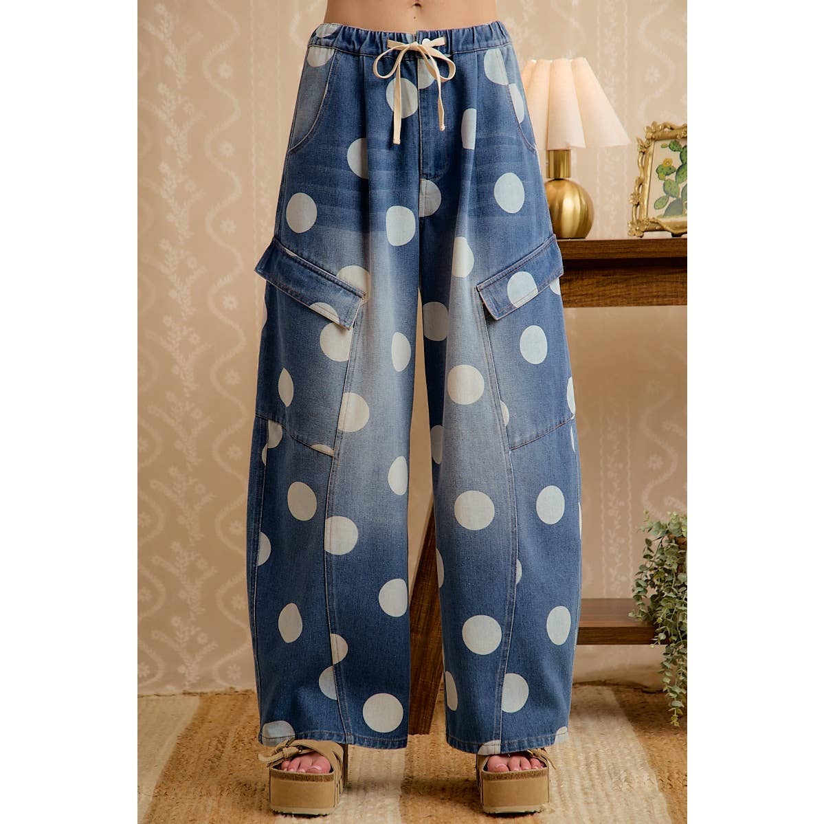 Polka Dot Cargo Barrel Jeans