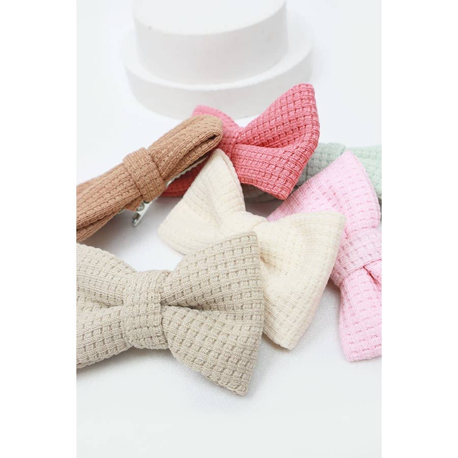 Girls Waffle Texture Bow Clips