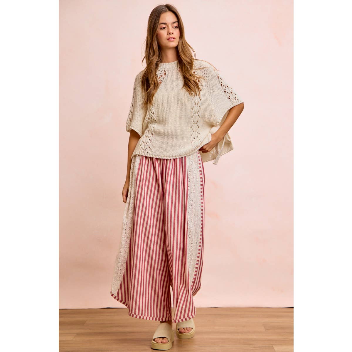 Floral Eyelet Wide Leg Pants
