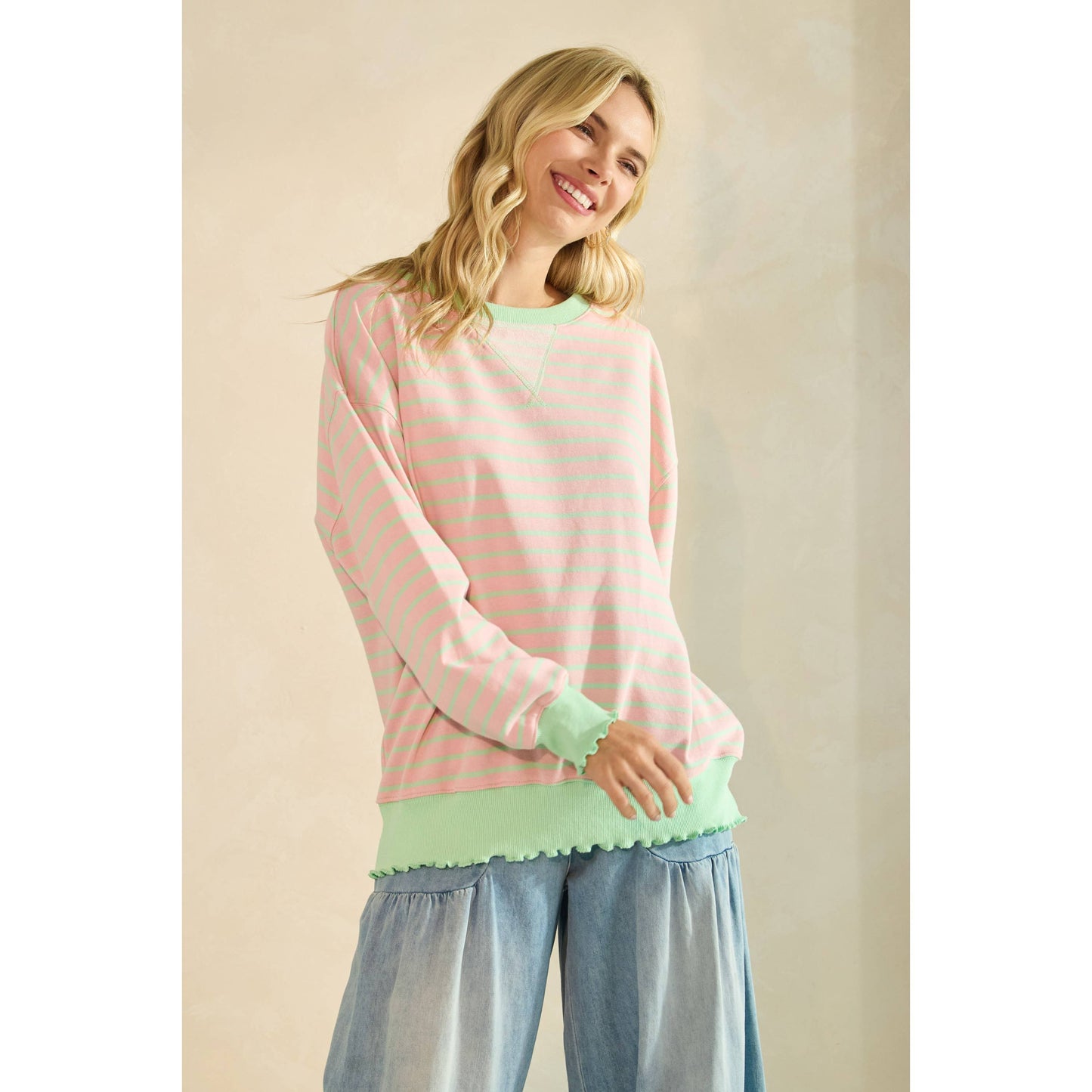 Striped Knit Long Sleeve Top