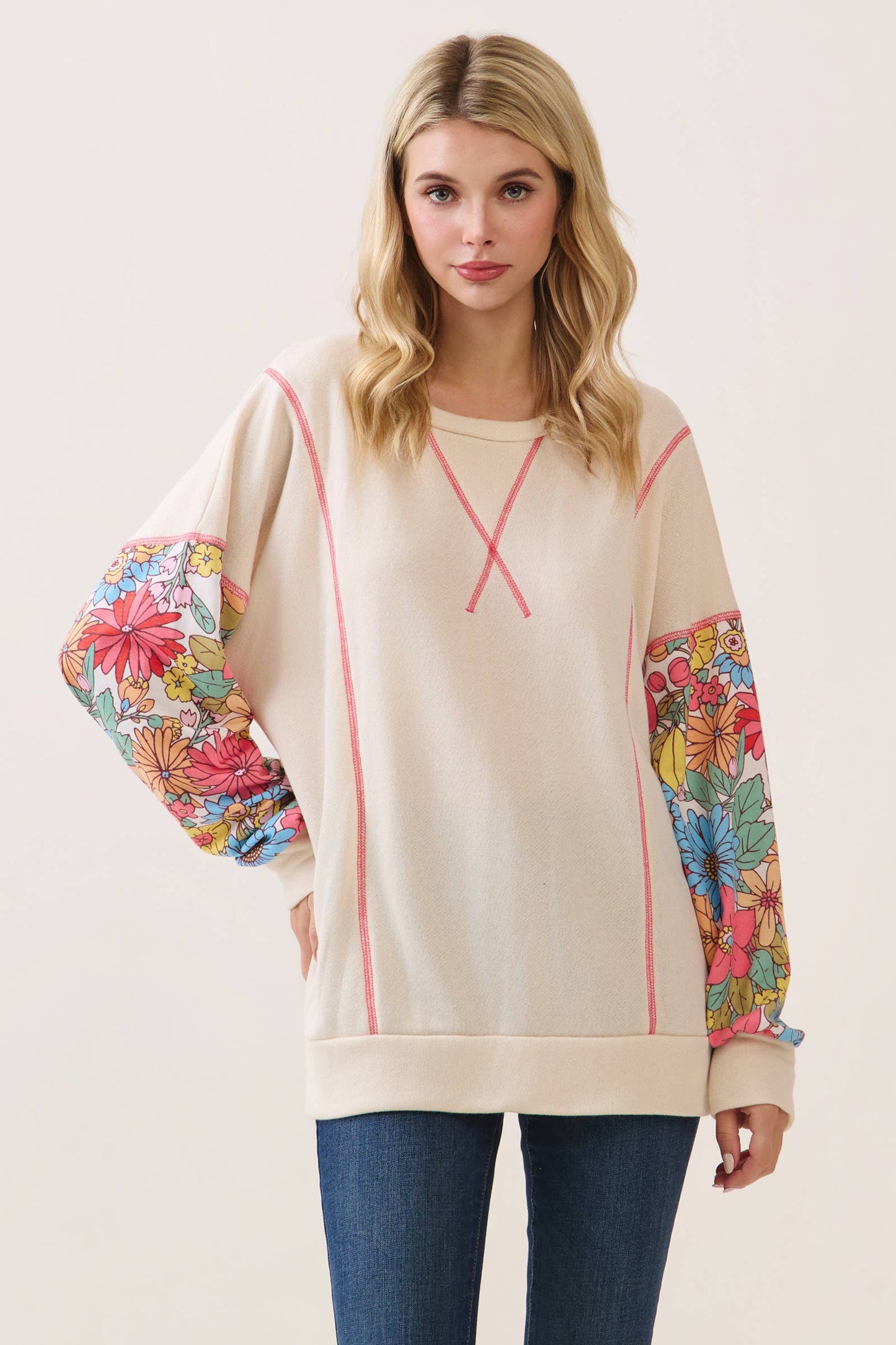 Floral Sleeve Pullover