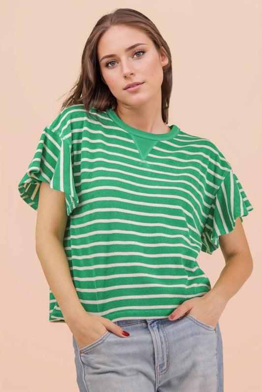 Sophia Ruffle Stripe Knit Top