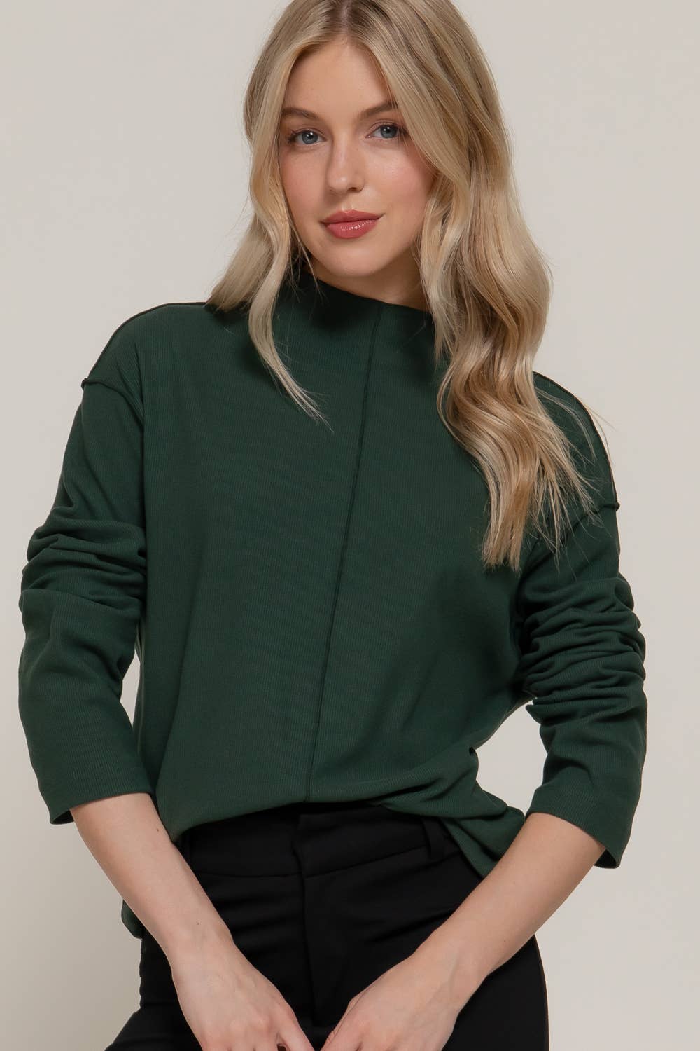 Long Sleeve Overlocked Seams Brushed Rib Top