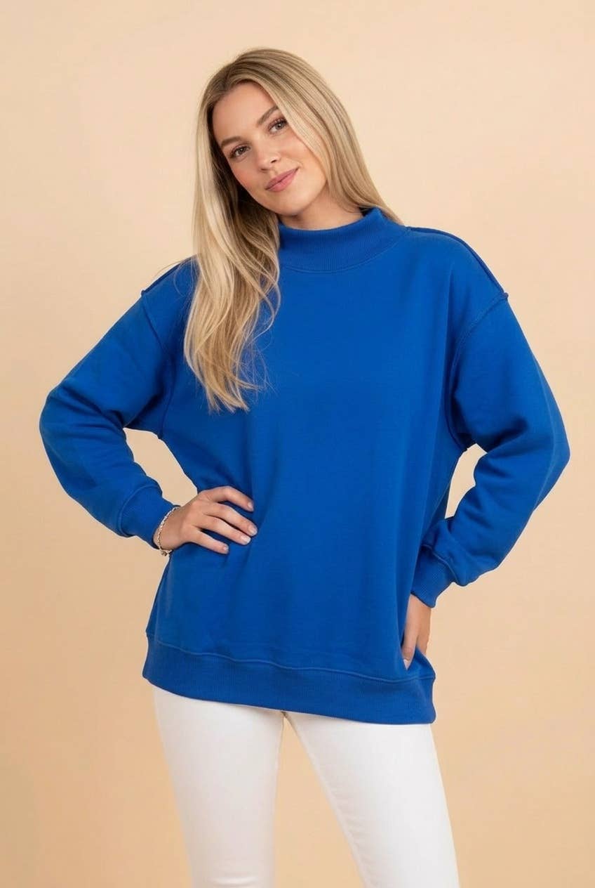 Oversized Mock Neck Exposed Seam Pullover