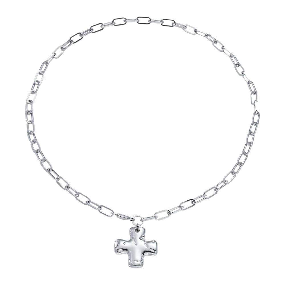 Hammered Cross Toggle Necklace