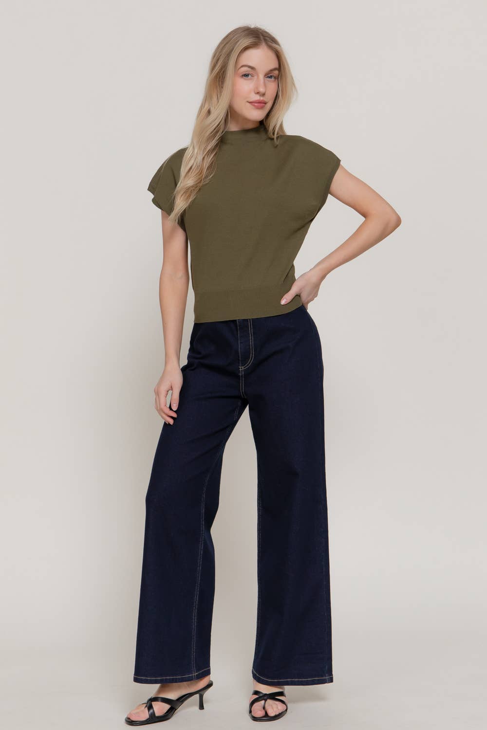 Cap Sleeve Mock Neck Sweater Top