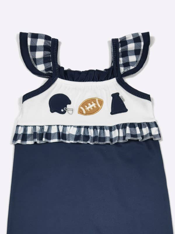 Team Spirit Baby Romper-Football Navy Embroidery