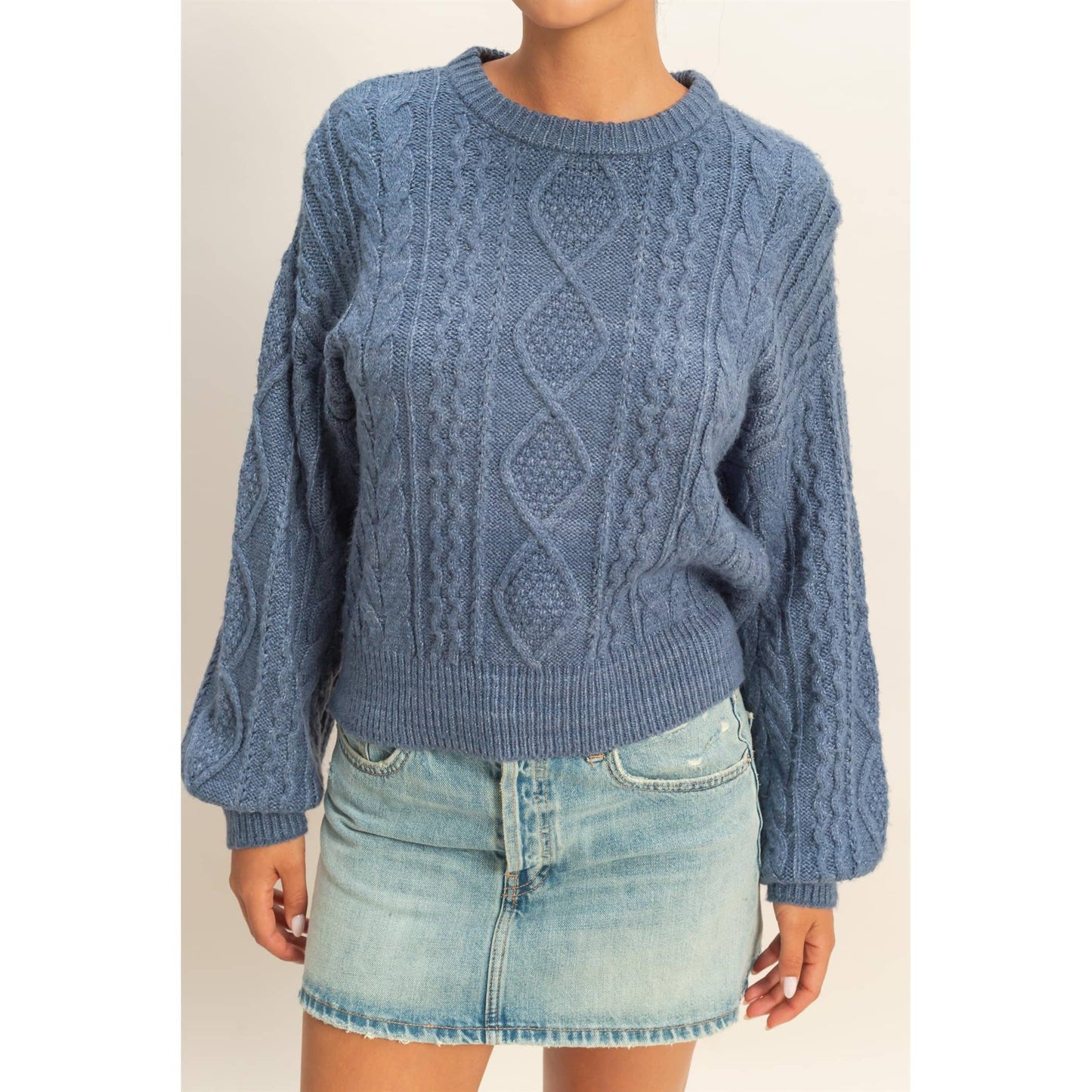Cable Knit Balloon Sleeve Sweater