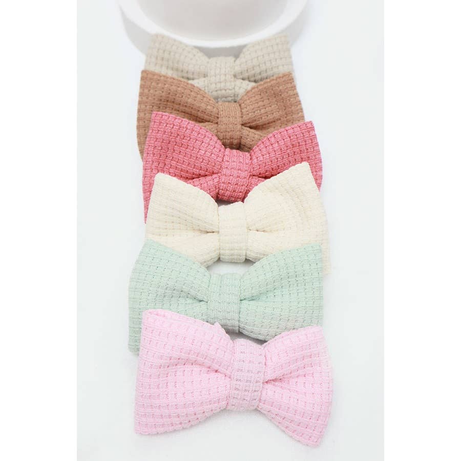 Girls Waffle Texture Bow Clips