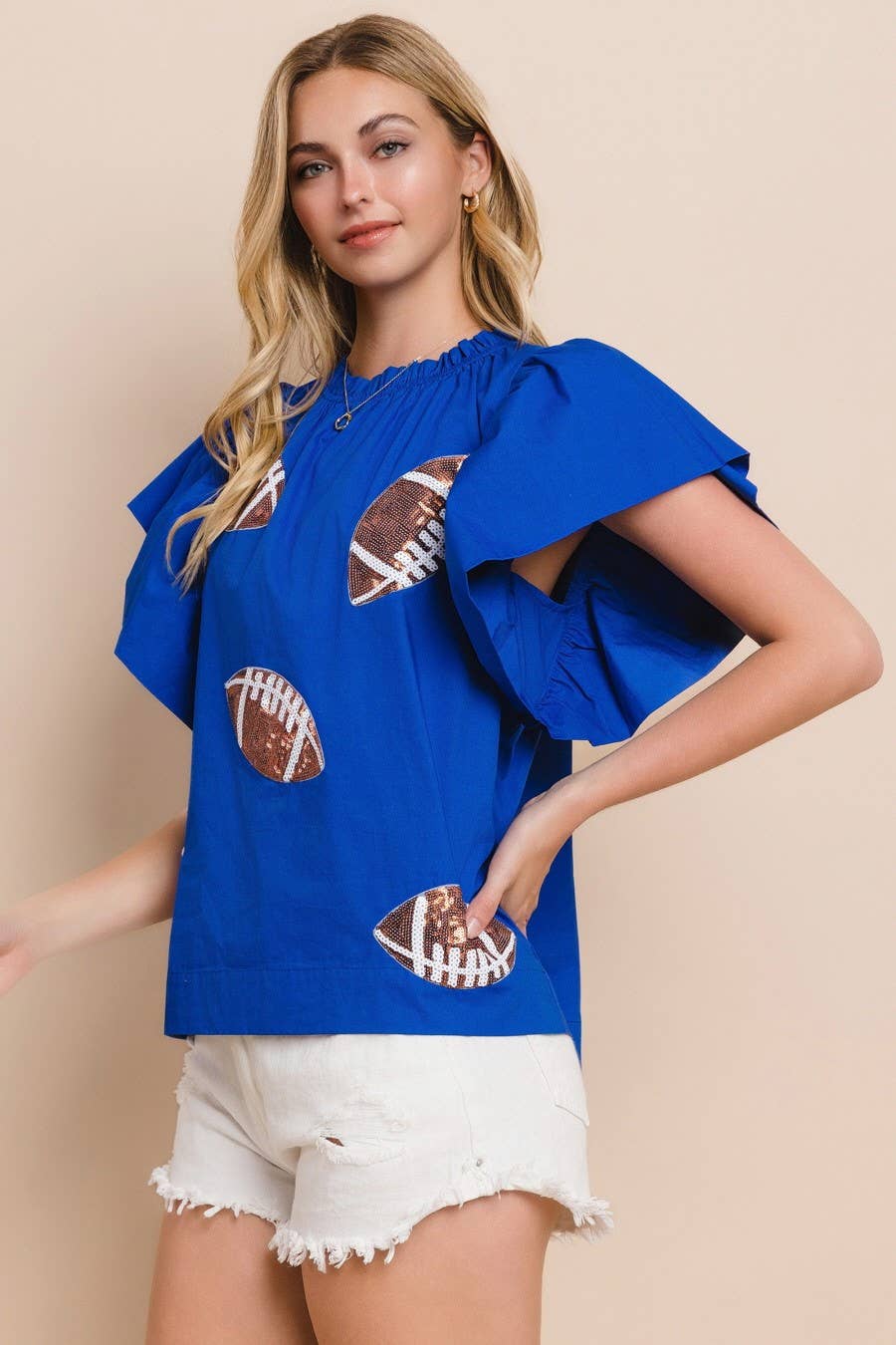 Football Sequin Patch Blouse