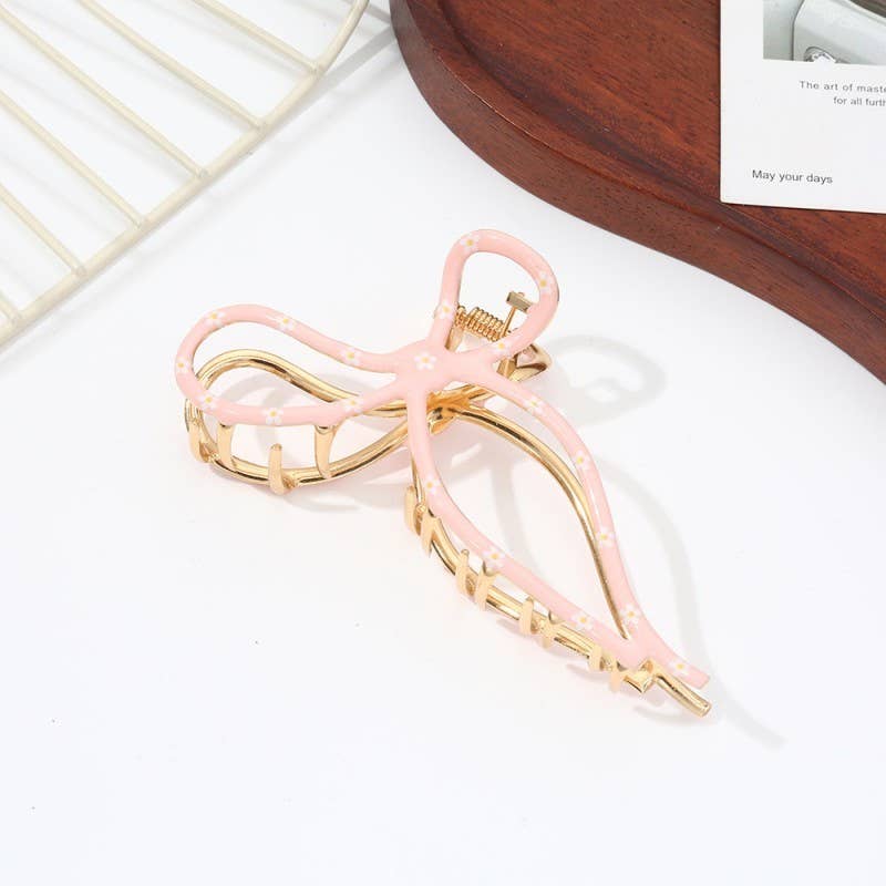 Floral Metal Bow Claw Clip
